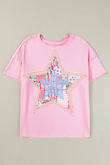 Pink stars patchwork t-shirt
