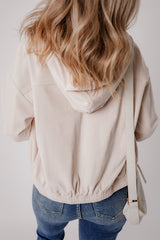 Zipped jacket with hooded and white velvet pocket