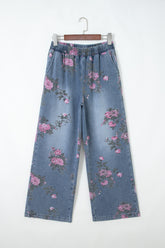 Beau Blue - Jean décontracté à taille élastique et imprimé floral