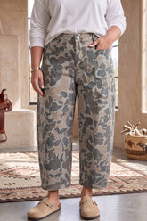 Jean barrel multicolore camouflage grande taille à taille haute