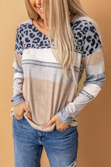 Apricot Leopard Color Block V-Neck Top