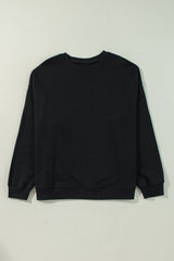 Plus Size Solid Black Crew Neck Drop Shoulder Sweatshirt