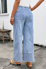 Pantalon en jean tendance à jambes larges et taille élastiquée