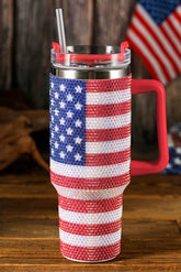 40 oz thermos goblet with American flag print in red rhinestones