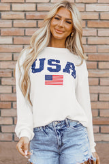 Sweat-shirt blanc avec motif drapeau des États-Unis et cordon