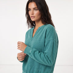 Sweat-shirt à épaules tombantes et col cranté de couleur unie