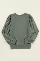 Plain greyish green patchwork sleeve crew neck sweatshirt