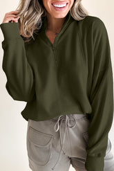 Jungle Green Drop Shoulder Zip Neck Sweatshirt