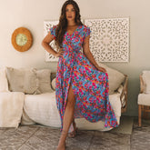 Long split dress with v * collar wallet