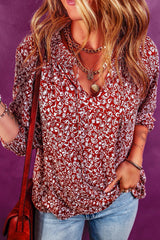 Chemisier smocké bordeaux à imprimé floral et col noué-A WOMAN WE LOVE