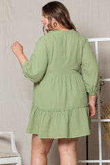 Right-up textured mini-robe and Green-sized V-shaped collar button