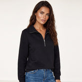 Black solid half zip quilted sweatshirt