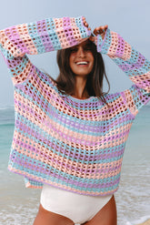 Purple Multi Stripe Open in knitting for the beach *