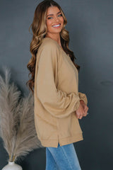 Light French Beige Solid Color Lattice Sweatshirt with Openwork Back