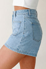 Short en jean taille haute à poches plaquées