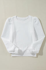 Sweat-shirt blanc uni à manches bouffantes et col rond