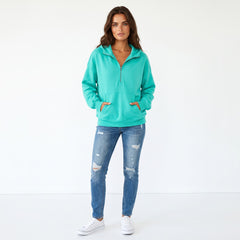 Sweat à capuche bleu Aruba doublé en polaire, demi-zip et poche kangourou