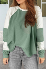 Top de manga larga Ragbed Green Mint in Patchwork Color Block