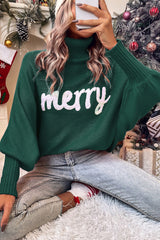 High collar sweater embroidered with joyful blackish letters *