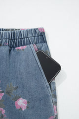 Beau Blue - Jean décontracté à taille élastique et imprimé floral