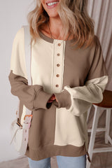 Sudadera de gran tamaño Henley High de gran tamaño con bloques de color pergamino