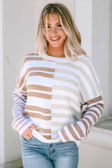 Loose-fitting sweater with blocked stripes and dropped shoulders