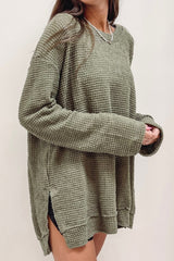 Moss Green - Plus Size Textured Knit Long Sleeve Top