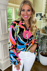 Blouse noire à imprimé col en V-A WOMAN WE LOVE