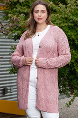 Cardigan boutonné en tricot ouvert rose grande taille-A WOMAN WE LOVE