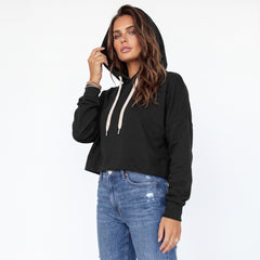 Sweat à capuche court noir uni à épaules tombantes