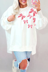 Sweat-shirt oversize blanc à sequins et nœud papillon, haut et bas
