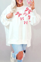 Sweat-shirt oversize blanc à sequins et nœud papillon, haut et bas