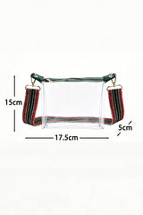 Petit sac transparent à finitions vert foncé et sangle tissée à motifs