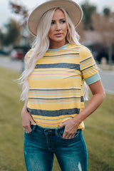 Multicolored round stripe round neck t-shirt