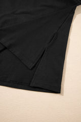 Large black t-shirt with mid-long and low hem sleeves