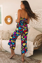 Combinaison sans bretelles à volants et imprimé tropical rouge mélangé-A WOMAN WE LOVE