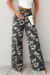 Pantalon cargo vert camouflage à jambe large