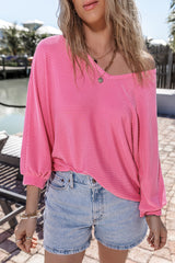 Pulsera de estampado de fresa rosado en V -neck top y manga