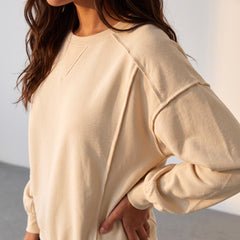 Sweat-shirt beige à col rond et épissage
