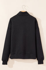 Black textured half zip crew neck sweatshirt