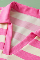 Short -sleeved top and v -collar with pink stripes