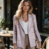 Blazer bordeaux à carreaux effet tweed et col à revers