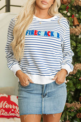 FIRECRACKER Blue Striped Chenille Embroidered Sweatshirt