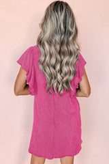 Mini-robe texturée à volants et manches flottantes rouge rose