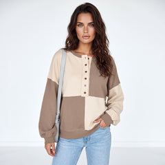 Sudadera de gran tamaño Henley High de gran tamaño con bloques de color pergamino