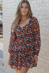 V-neck long sleeve floral wrap dress