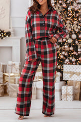 Ensemble chemise ample et pantalon à motif à carreaux de Noël rouge-A WOMAN WE LOVE