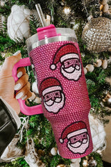 Red Rose Diamond Rouge Christmas Thermos Cup Santa Claus with Straw 40oz