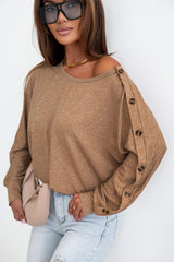 Khaki batwing sleeve top with solid color buttons