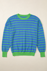 Ample sweater with sky blue stripes and round neck *